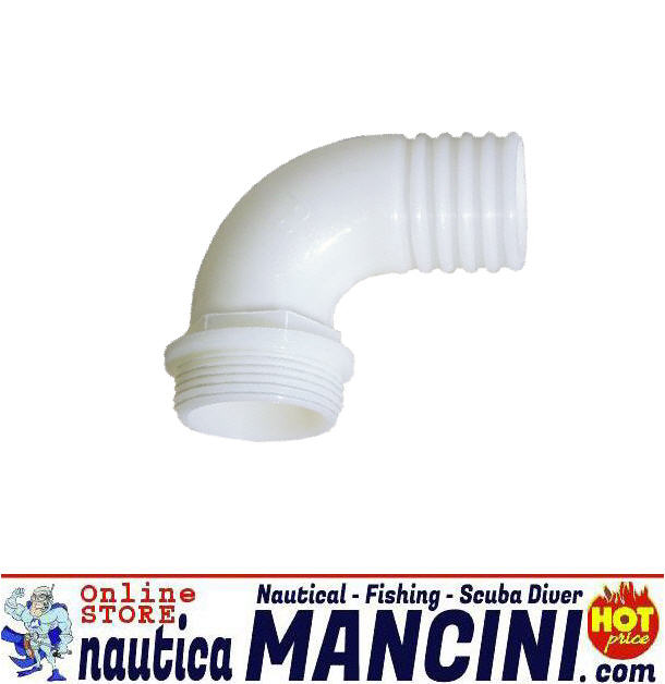 Raccordo Portagomma Nylon 90° (CURVO) per Serbatoi Acqua (f) 1" 1/2) x Ø 40 mm