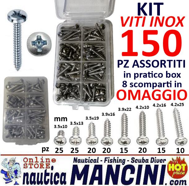 Bulloneria e Viteria INOX A2 - Viti Autofilettanti Testa Piana Cilindrica KIT 150PZ Assortiti