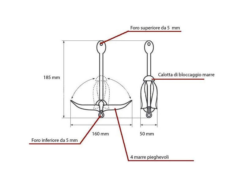 Ancora + Cima 30mt - Kit Ancoraggio per Materassini, Canoe, Gonfiabili, Kayak, Canoe...