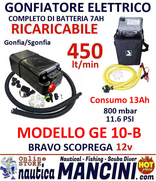 Gonfiatore Elettrico BRAVO GE 10-B 450 LT/M RICARICABILE