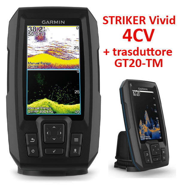 ECO-GPS integrato GARMIN STRIKER 4CV VIVID Fishfinder 4.3" con TRASDUTTORE CHIRP e ClearVü