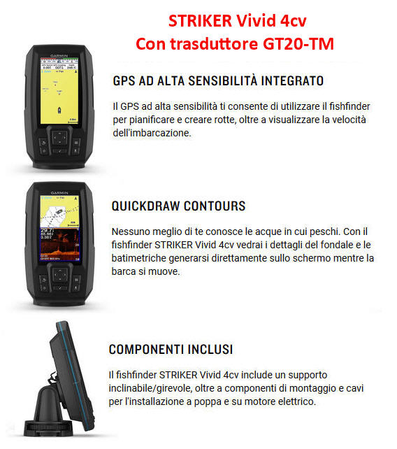 ECO-GPS integrato GARMIN STRIKER 4CV VIVID Fishfinder 4.3" con TRASDUTTORE CHIRP e ClearVü