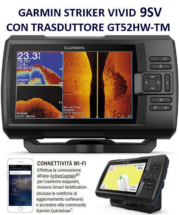 ECO-GPS integrato GARMIN STRIKER 9SV VIVID Fishfinder 9\" con TRASDUTTORE CHIRP, ClearVü e SideVü (*)