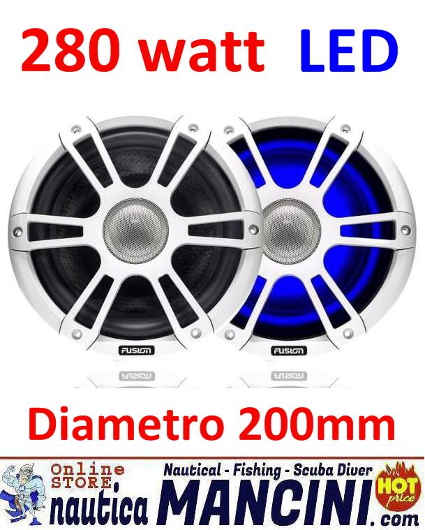 Altoparlanti/Casse WaterProof 2 Vie 280W - Diametro 200mm - LED BIANCO-BLU