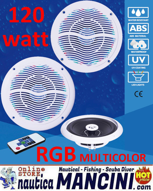 Altoparlanti/Casse WaterProof 2 Vie 120W - Diametro 180mm - Frequenze 600-1800 Hz - RGB multicolor