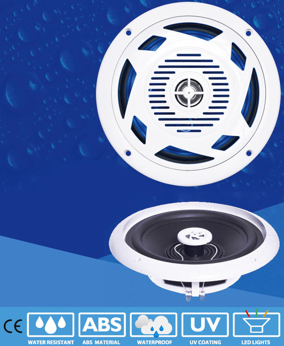 Altoparlanti/Casse WaterProof 2 Vie 120W - Diametro 180mm - Frequenze 600-2000 Hz - LED BLU