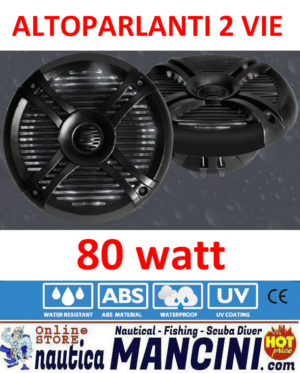 Altoparlanti/Casse WaterProof 2 Vie 80W - Diametro 166mm - Frequenze 800-2000 Hz - NERE