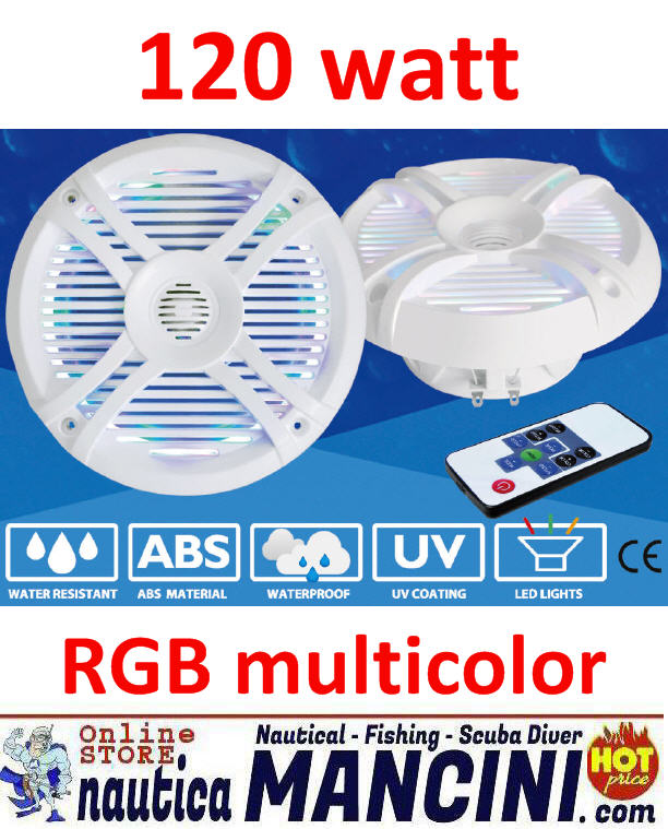 Altoparlanti/Casse WaterProof 2 Vie 120W - Diametro 192mm - Frequenze 600-2000 Hz - RGB multicolor