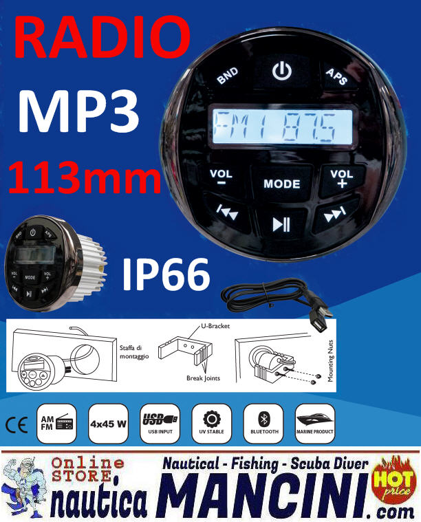 Radio FM/Bluetooth/USB/Mp3 per uso nautico 4x45W - H820