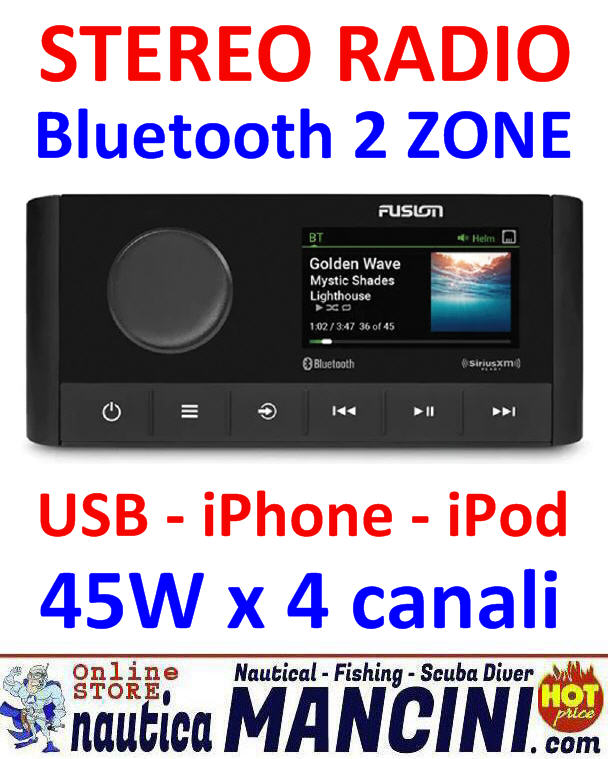 Radio FM/Bluetooth 2 ZONE/USB/iPhone/iPod per uso nautico 4x45W - FUSION MS-RA210