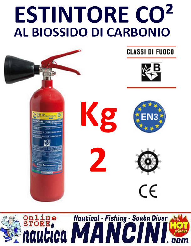 Estintore CO2 Biossido di Carbonio 2Kg Classe 34B Marina Mercantile