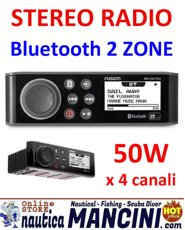 Radio FM/Bluetooth 2 ZONE/USB/ per uso nautico 4x50W - FUSION MS-RA70
