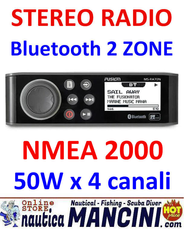 Radio FM/Bluetooth 2 ZONE/USB/NMEA2000 per uso nautico 4x50W - FUSION MS-RA70N