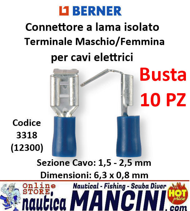 Connettore a Lama Terminale Maschio+Femmina isolato per Cavi Elettrici Blu sezione 1.5 - 2.5 mm